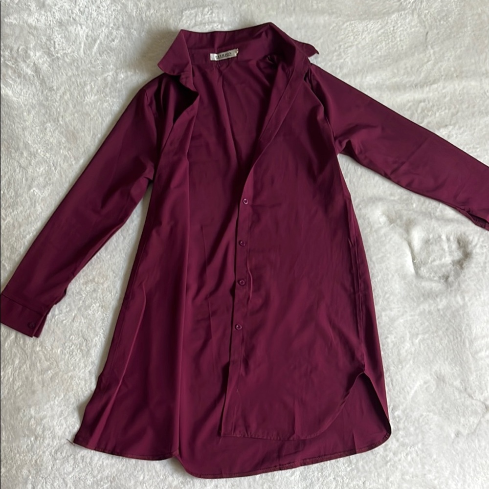 Burgundy Button-Up Shirt Dress